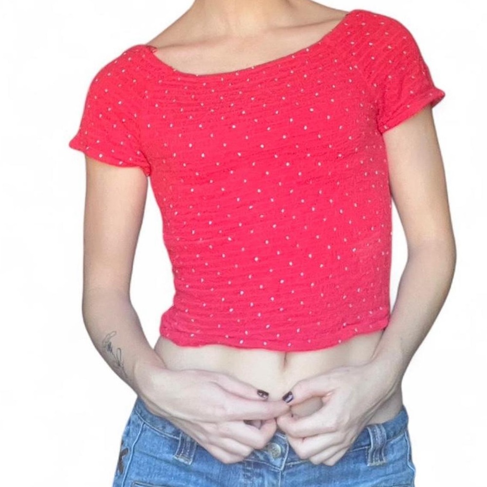 Off the shoulder polka dot crop top